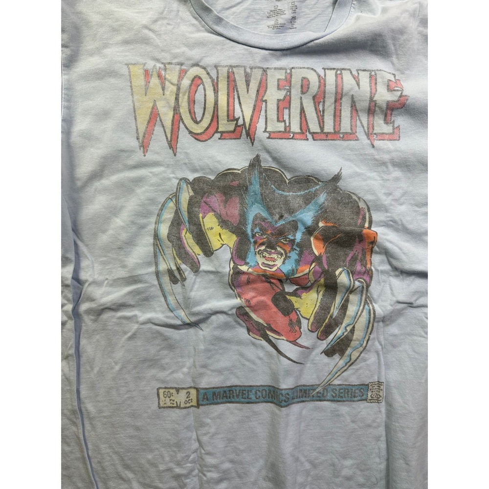 Marvel Mad Engine Wolverine Comic Graphic T-Shirt Men's Large Light Blue X-Men